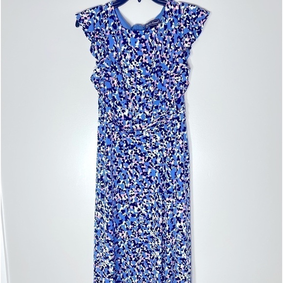 JESSICA HOWARD Women's size 8 Printed Flutter-Sleeve Dress Ruched Waist … - Picture 10 of 11